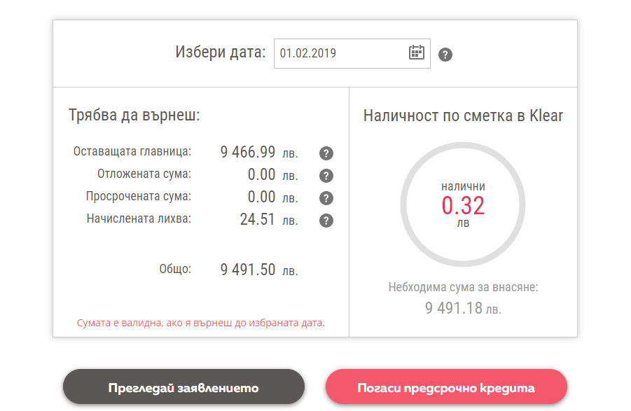 Няма такса за предсрочно погасяване на потребителксия кредит от Klear
