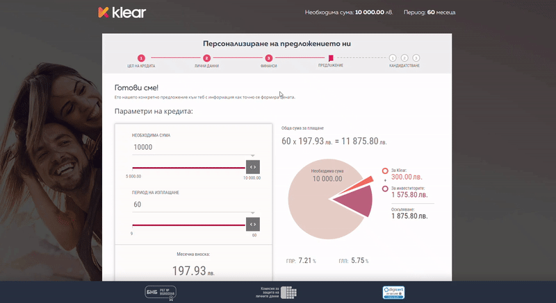 С Klear, получаваш прозрачни условия за потребителския си кредит. Без скрити такси