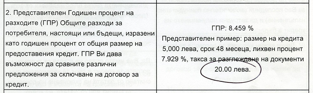 Стандартен европейски формуляр за кредит - ГПР